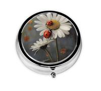 Boîte à pilules ronde avec 3 compartiments - Portable - Pour poche ou sac à main - Motif coccinelle
