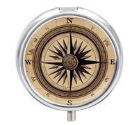 Boîte à pilules ronde avec boussole et carte routière - Portable - Organiseur de poche pour sac à main