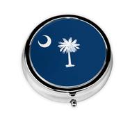 Boîte à pilules ronde avec drapeau de la Caroline du Sud - Boîte à vitamines pharmaceutique portable pour le quotidien