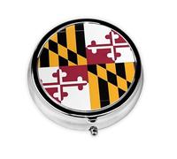 Boîte à pilules ronde avec drapeau du Maryland - Boîte à vitamines pharmaceutique portable pour le quotidien