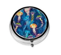 Boîte à pilules ronde avec imprimé méduses colorées, mini pilules en métal, boîte à pilules à 3 compartiments