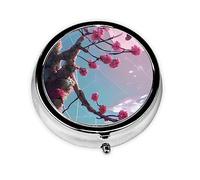 Boîte à pilules ronde avec petites fleurs roses - Organiseur quotidien portable pour médicaments - Design facile à transporter.