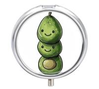 Boîte à pilules ronde avec trois avocats verts - Organiseur de poche pour sac à main