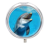 Boîte à pilules ronde avec visage souriant de dauphins - Portable - Pour médicaments et vitamines - Organiseur pour sac à main