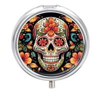 Boîte à pilules ronde colorée en forme de tête de mort - Portable - Étanche - Pour poche et sac à main - Pratique au quotidien
