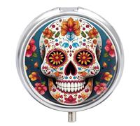Boîte à pilules ronde colorée en forme de tête de mort - Portable - Étanche - Pour poche et sac à main - Pratique au quotidien