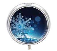 Boîte à pilules ronde de Noël bleue avec miroir et 3 compartiments pour voyage, utilisation en plein air, joli petit pilulier pour poche ou sac à main