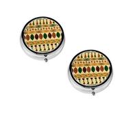 Boîte à pilules ronde de style bohème traditionnel africain avec 3 compartiments - Petit pilulier portable - Conteneurs de vitamines - Essentiels de voyage - 4,6 x 4,6 x 1,8 cm