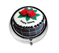 Boîte à pilules ronde Delicious Cakes - Organiseur quotidien portable pour médicaments - Design facile à transporter.