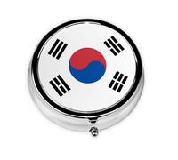 Boîte à pilules ronde en fer galvanisé avec drapeau de la République de Corée, 5,1 x 5,1 x 1,8 cm, avec 3 compartiments en plastique