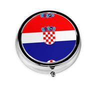 Boîte à pilules ronde en fer galvanisé avec drapeau de la République de Croatie, 5,1 x 5,1 x 1,8 cm, avec 3 compartiments en plastique