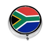 Boîte à pilules ronde en fer galvanisé avec drapeau de l'Afrique du Sud, 5,1 x 5,1 x 1,8 cm, avec 3 compartiments en plastique