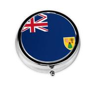 Boîte à pilules ronde en fer galvanisé avec drapeau des îles Turques et Caïques, 5,1 x 5,1 x 1,8 cm, avec 3 compartiments en plastique