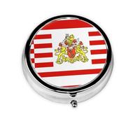 Boîte à pilules ronde en fer galvanisé avec drapeau du Sénat de Brême 5,1 x 5,1 x 1,8 cm avec 3 compartiments en plastique