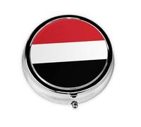 Boîte à pilules ronde en fer galvanisé avec drapeau du Yémen 5,1 x 5,1 x 1,8 cm, avec 3 compartiments en plastique