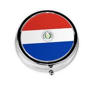 Boîte à pilules ronde en fer galvanisé Drapeau du Paraguay 5,1 x 5,1 x 1,8 cm avec 3 compartiments en plastique