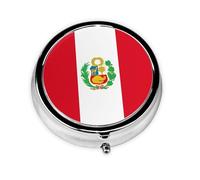 Boîte à pilules ronde en fer galvanisé Drapeau du Pérou 5,1 x 5,1 x 1,8 cm avec 3 compartiments en plastique