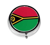 Boîte à pilules ronde en fer galvanisé Drapeau du Vanuatu 5,1 x 5,1 x 1,8 cm avec 3 compartiments en plastique