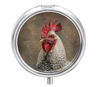 Boîte à pilules ronde en forme de coq avec plumes blanches, pour médicaments et vitamines