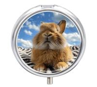 Boîte à pilules ronde en forme de lapin qui ferme ses yeux - Organiseur de comprimés de vitamines pour sac à main