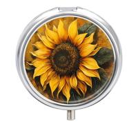 Boîte à pilules ronde en forme de tournesol avec miroir, 3 compartiments pour voyage, utilisation en extérieur, joli petit pilulier pour poche ou sac à main