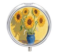 Boîte à pilules ronde en métal à 3 compartiments en forme de tournesol - Petit récipient portable pour médicaments et vitamines - Pour sac à main et poche pour contenir des vitamines et des
