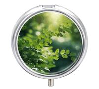 Boîte à pilules ronde en métal avec 3 compartiments - Motif arbre vert