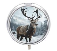 Boîte à pilules ronde et mignonne avec motif d'élan des neiges pour médicaments et vitamines - Organiseur pour sac à main