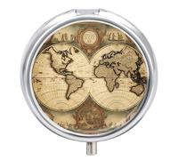 Boîte à pilules ronde et mignonne avec motif vieille carte pour médicaments et vitamines