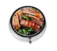 Boîte à pilules ronde Golden Roast - Organisateur de médicaments quotidien portable - Design pratique pour les voyages.