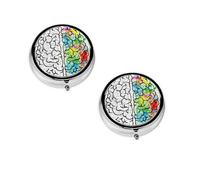 Boîte à pilules ronde (image géométrique du cerveau avec science) avec 3 compartiments - Petit pilulier portable - Conteneurs de vitamines - Essentiels de voyage - 4,6 x 4,6 x 1,8 cm