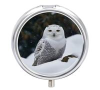 Boîte à pilules ronde mignonne en forme de hibou des neiges pour médicaments et vitamines - Organiseur pour sac à main