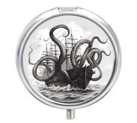 Boîte à pilules ronde noire et blanche en forme de pieuvre et de bateau pour médicaments et vitamines