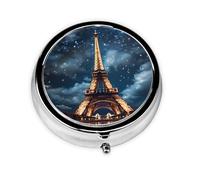 Boîte à pilules ronde portable à emporter Paris Tower - Se glisse dans votre poche de sac à main - Boîte à pilules légère à 3 compartiments