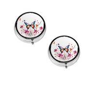 Boîte à pilules ronde portable avec imprimé papillon - Organiseur de pilules rond élégant pour compartiments de voyage, cadeau pour la gestion des médicaments