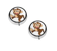 Boîte à pilules ronde portable avec imprimé singe mignon - Organiseur de pilules rond élégant pour compartiments de voyage, cadeau pour la gestion des médicaments