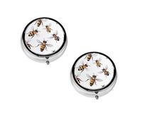 Boîte à pilules ronde portable avec motif abeilles amusantes - Organiseur de pilules rond élégant pour compartiments de voyage - Cadeau pour la gestion des médicaments