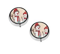 Boîte à pilules ronde portable avec motif bonhomme de neige et inscription Merry Christmas - Organiseur de pilules rond élégant pour compartiments de voyage - Cadeau pour la gestion des médicaments