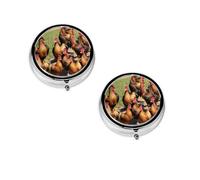 Boîte à pilules ronde portable avec motif coq de ferme - Organiseur de pilules rond élégant pour compartiments de voyage, cadeau pour la gestion des médicaments