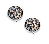 Boîte à pilules ronde portable avec motif Corgi - Organiseur de pilules rond élégant pour compartiments de voyage - Cadeau pour la gestion des médicaments