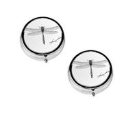 Boîte à pilules ronde portable avec motif libellule - Organiseur de pilules rond élégant pour les compartiments de voyage - Cadeau pour la gestion des médicaments