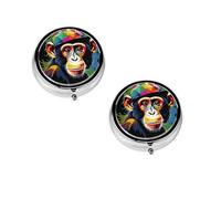 Boîte à pilules ronde portable avec motif singe - Organiseur de pilules rond élégant pour les compartiments de voyage, cadeau pour la gestion des médicaments
