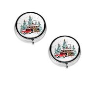 Boîte à pilules ronde portable de Noël de ferme - Organiseur de pilules rond élégant pour compartiments de voyage, cadeau pour la gestion des médicaments