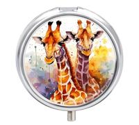Boîte à pilules ronde portable et étanche avec motif girafes aquarelle pour poche, sac à main et pratique au quotidien