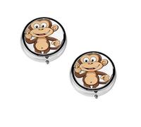 Boîte à pilules ronde portable imprimée singe - Organiseur de pilules rond élégant pour compartiments de voyage - Cadeau pour la gestion des médicaments