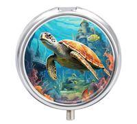 Boîte à pilules ronde pour dauphins, tortue de mer, récif de corail, étui à pilules portable pour médicaments et vitamines pour sac à main