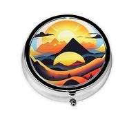 Boîte à pilules ronde Sunrise Mountain, organisateur de médicaments quotidien, design facile à transporter.