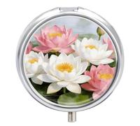 Boîte à pilules ronde transparente Lotus Rhythms avec miroir, 3 compartiments pour voyage, utilisation en extérieur, joli petit pilulier pour poche ou sac à main