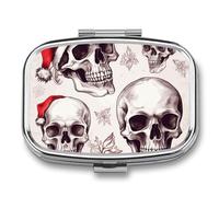Boîte à pilules Sketchy Skulls à 2 compartiments, pilulier portable pour poche ou sac à main, organiseur décoratif en métal pour médicaments et vitamines