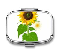 Boîte à pilules tournesol et mauvaises herbes à 2 compartiments pour sac à main ou poche Mini pilulier en métal pour médicaments quotidiens pour contenir des vitamines, de l'huile de poisson